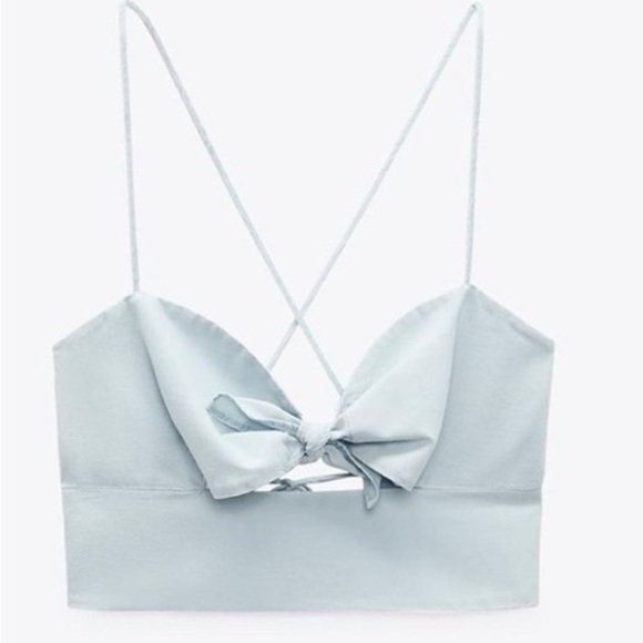 Zara NWT Light Blue Crop Tank Top Criss Cross Small - Picture 1 of 3